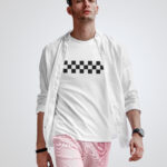 Black & White Square Pattern Men's White T-Shirt