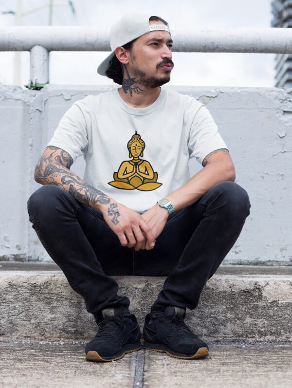 Buddha Meditation Men's Graphic Printed White T-Shirt