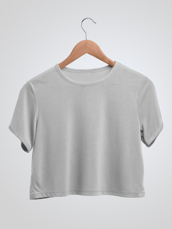 Plain Grey Melange Crop Top T-Shirt