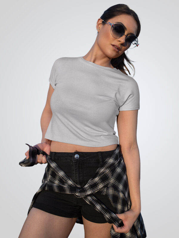 Plain Grey Melange Crop Top T-Shirt
